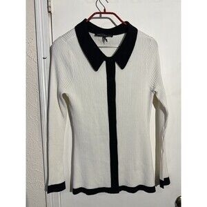 White House Black Market Ribbed Knit Cardigan with Contrast Trim Size M